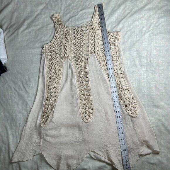 Gauze crochet dress/swim cover sheer fabric asymmetric hem Bohemian Cottage core - Picture 5 of 6